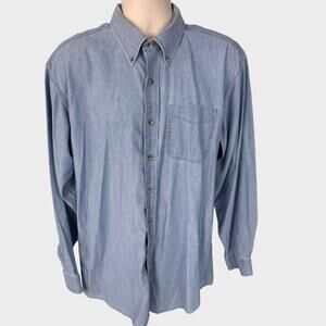 L.L. Bean Large Tall Blue Chambray 100% Cotton Long Sleeve Button Front Shirt